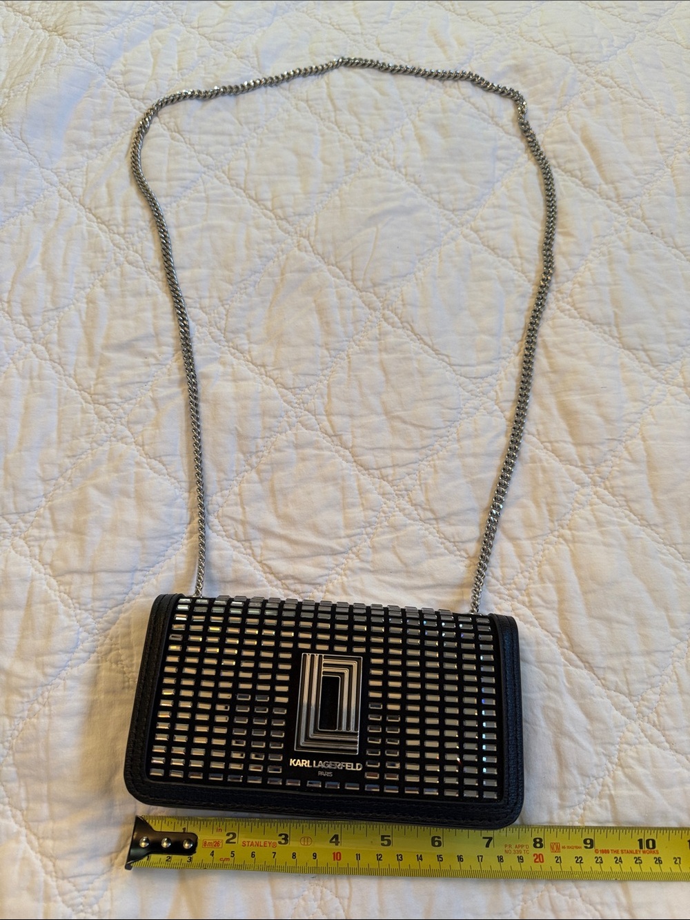 Karl Lagerfeld Black and Silver Crossbody Wallet with Chain